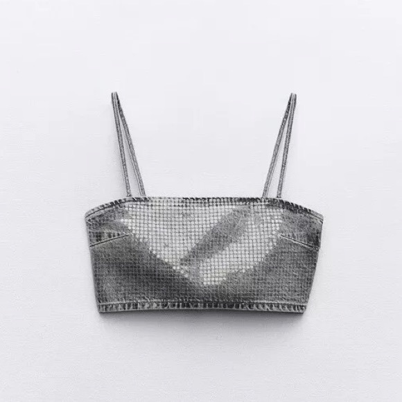 NWOT Zara Sequins Denim Bandeau Top - Picture 4 of 7